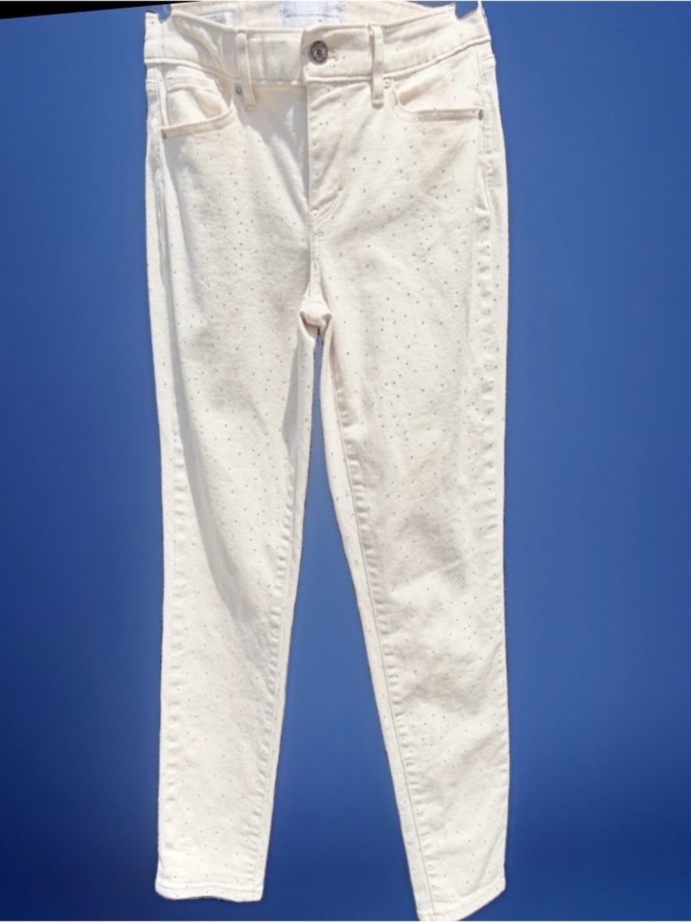 WH BM, Sparkling Pants Women's size 00 All Over Rhinestones Color: Ivory Skinny